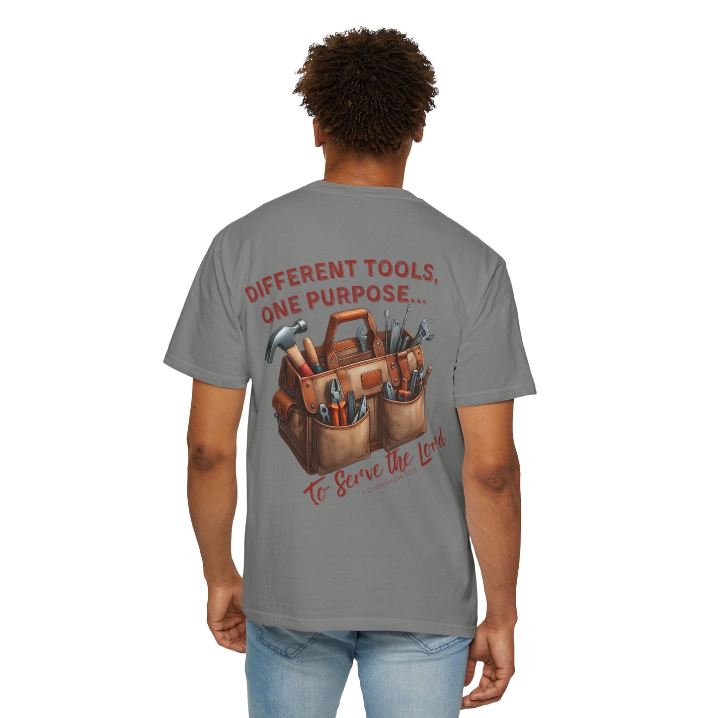Comfort Colors Christian T-Shirt – “Different Tools, One Purpose” Bible Verse Tee (1 Corinthians 12:5)