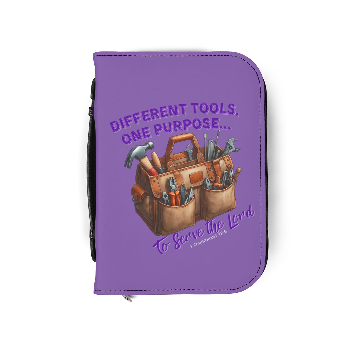 Christian Bible Cover – “Equipped by God” & “Different Tools, One Purpose” Scripture Case (1 Corinthians 12:5)