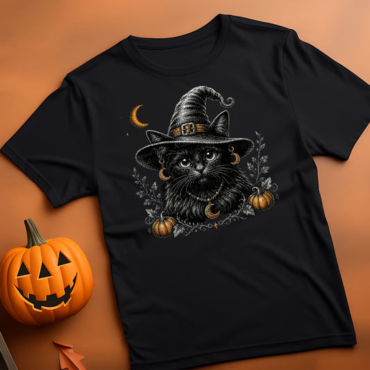 Witchy Black Cat Halloween T-Shirt | Vintage Spooky Tee