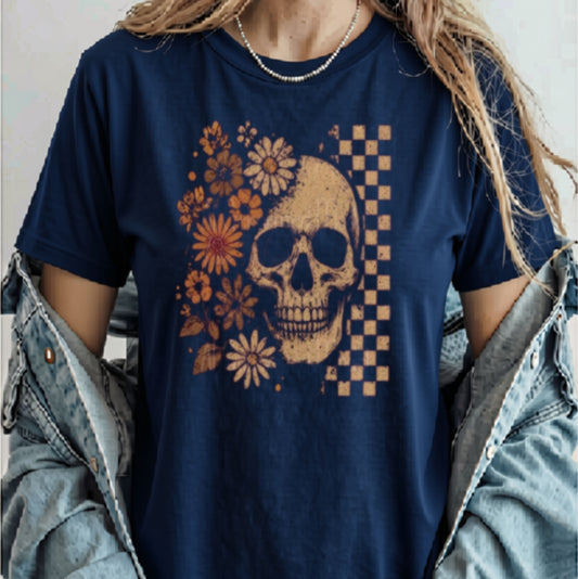 Floral Skull Fall T-Shirt | Vintage Boho Autumn Tee