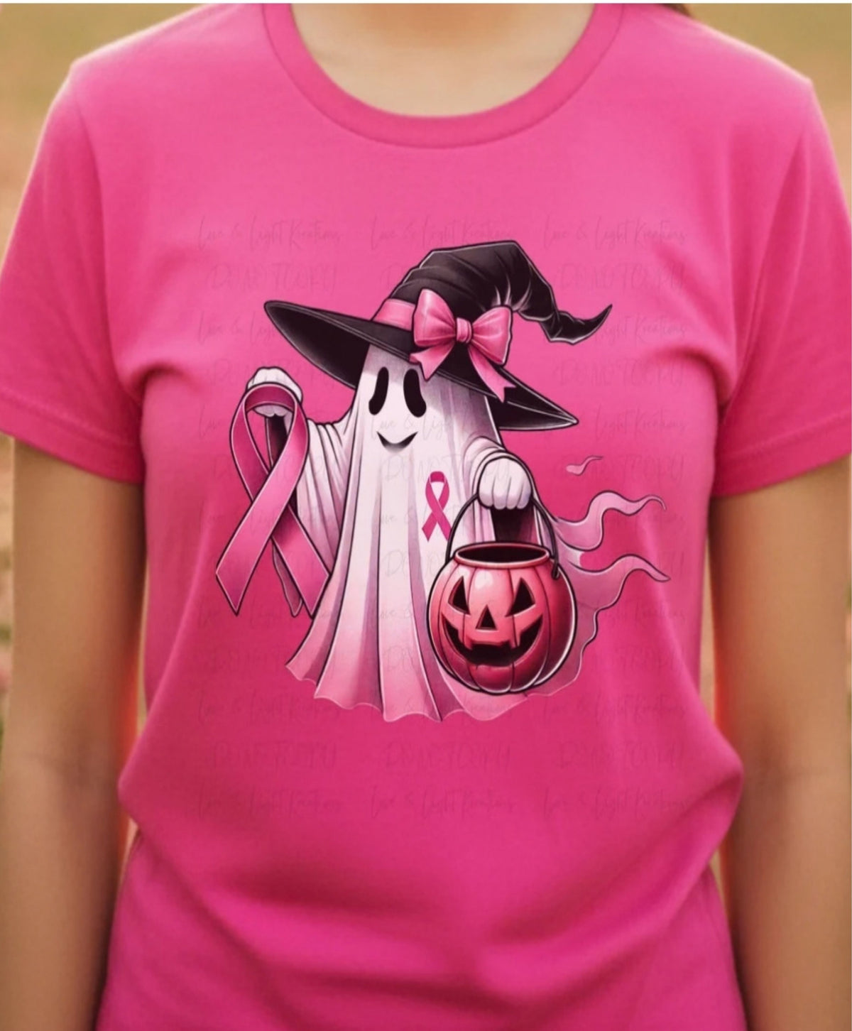 Pink Ribbon Ghost Halloween T-Shirt | Breast Cancer Awareness Tee