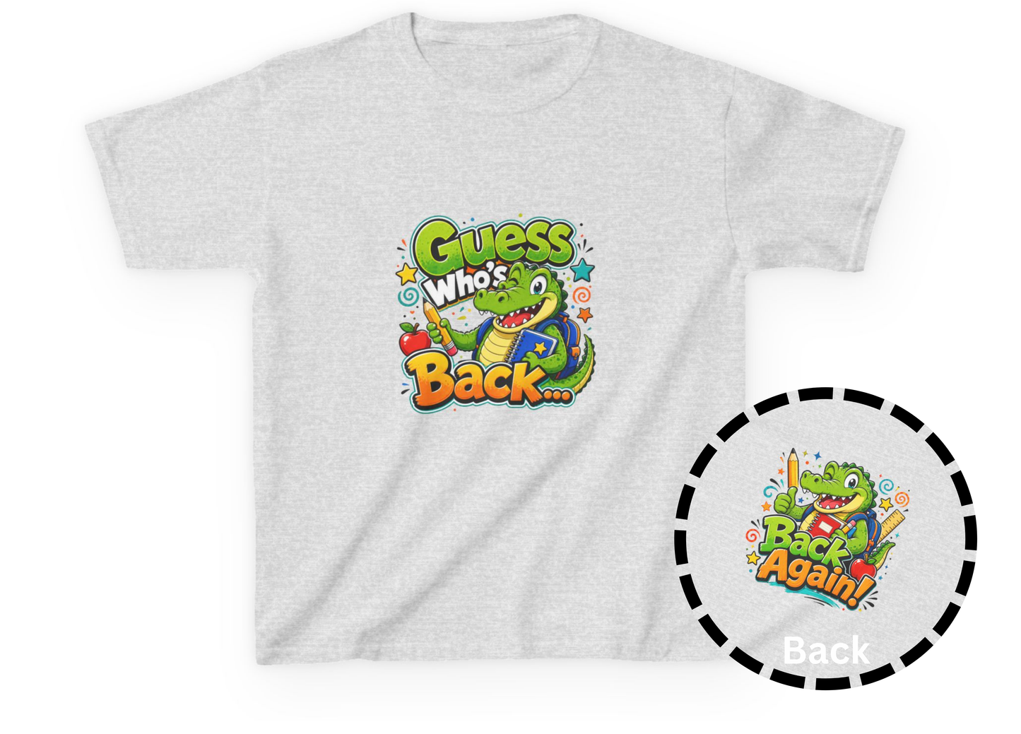 Kids Tee — Playful Cartoon Crocodile "Guess Who's Back / Back Again" Graphic