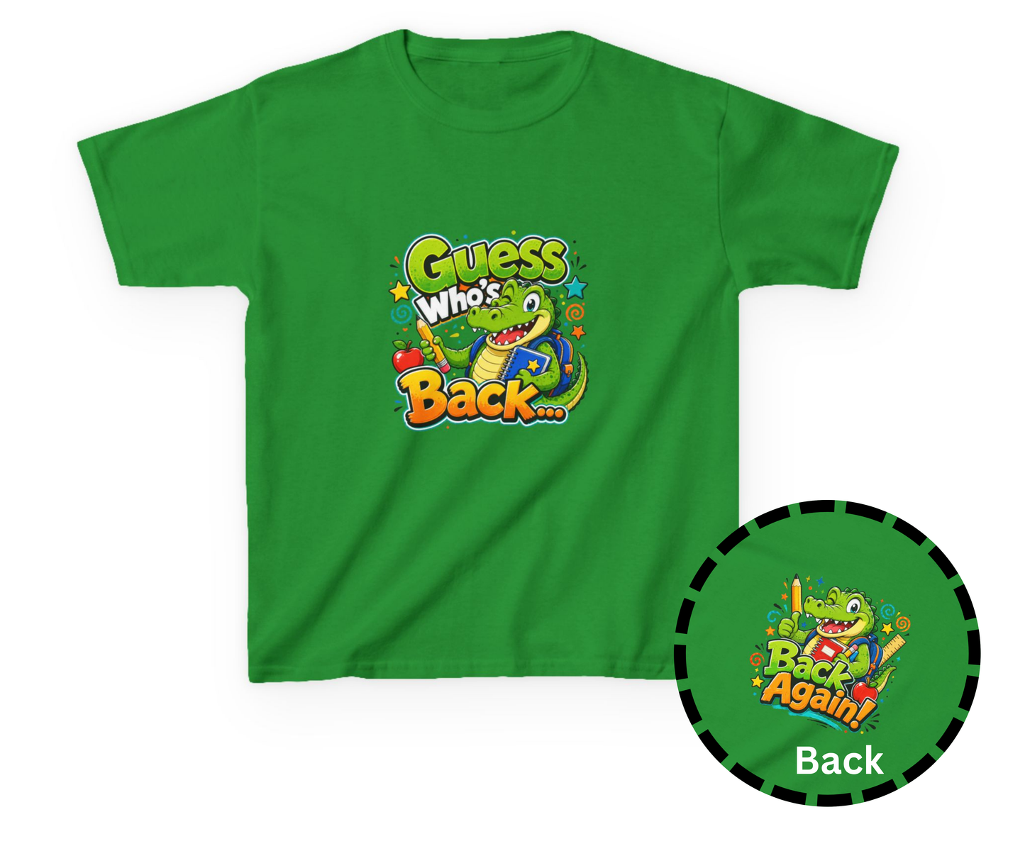 Kids Tee — Playful Cartoon Crocodile "Guess Who's Back / Back Again" Graphic