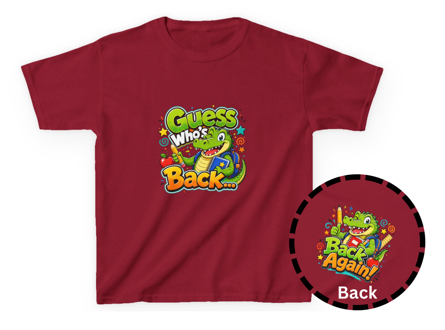 Kids Tee — Playful Cartoon Crocodile "Guess Who's Back / Back Again" Graphic