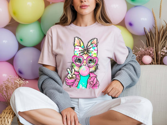 Bubblegum Bunny Easter Shirt | Cute Pastel Bunny Graphic Tee