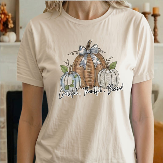 Grateful Thankful Blessed Pumpkin T-Shirt | Fall Faith Tee